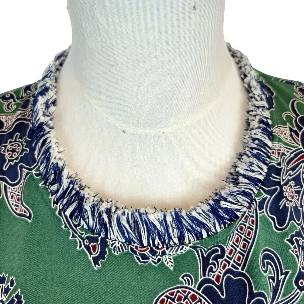 EUC Sea New‎ York Silk Sleeveless Midi Dress. Sz 8 Belted Pockets Fringe Green - Picture 3 of 16